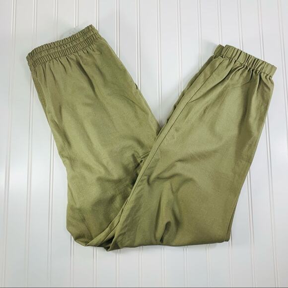 Army Green  Linen Blend Joggers Sz Medium NWT - Picture 1 of 6